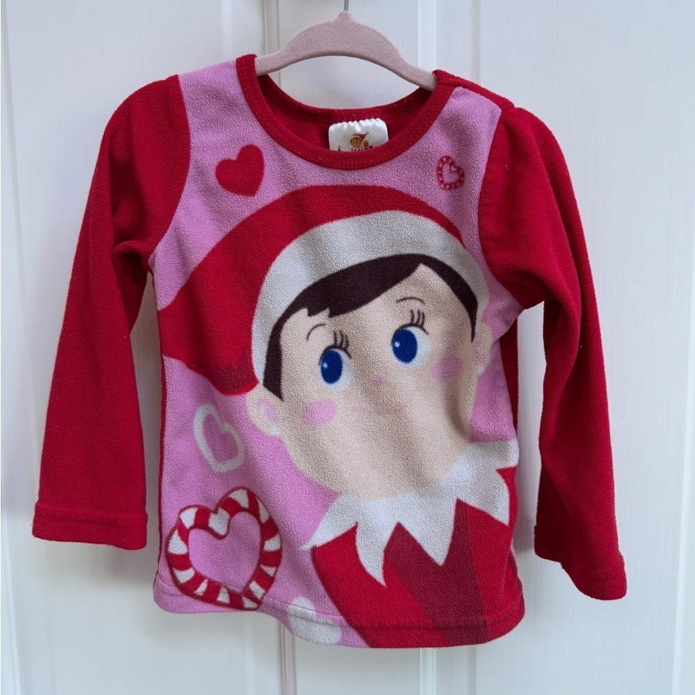 Elf on the Shelf 3T Girls Red Fleece Christmas Holiday Pajama Top